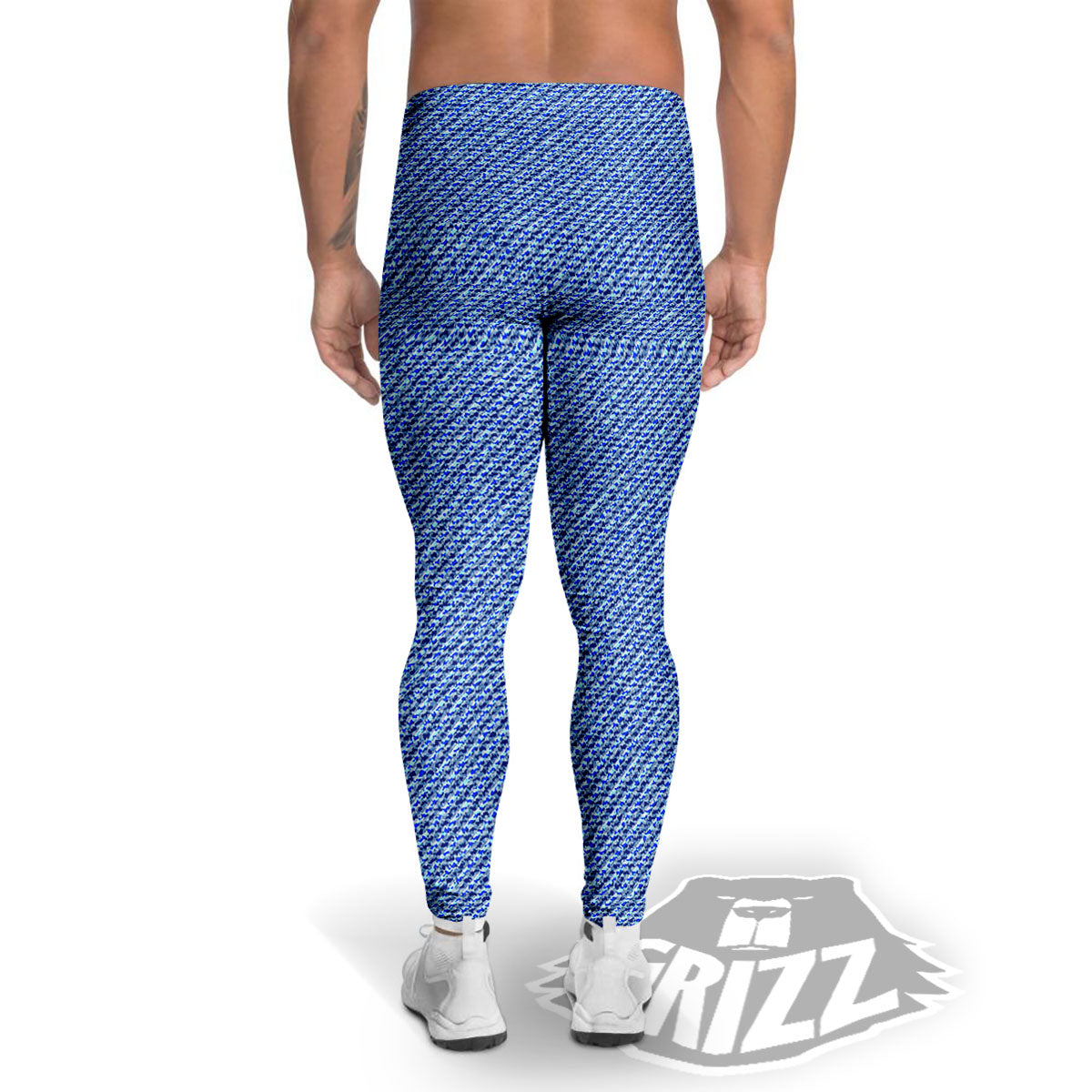 Jeans Blue Denim Print Pattern Men's Leggings-grizzshop