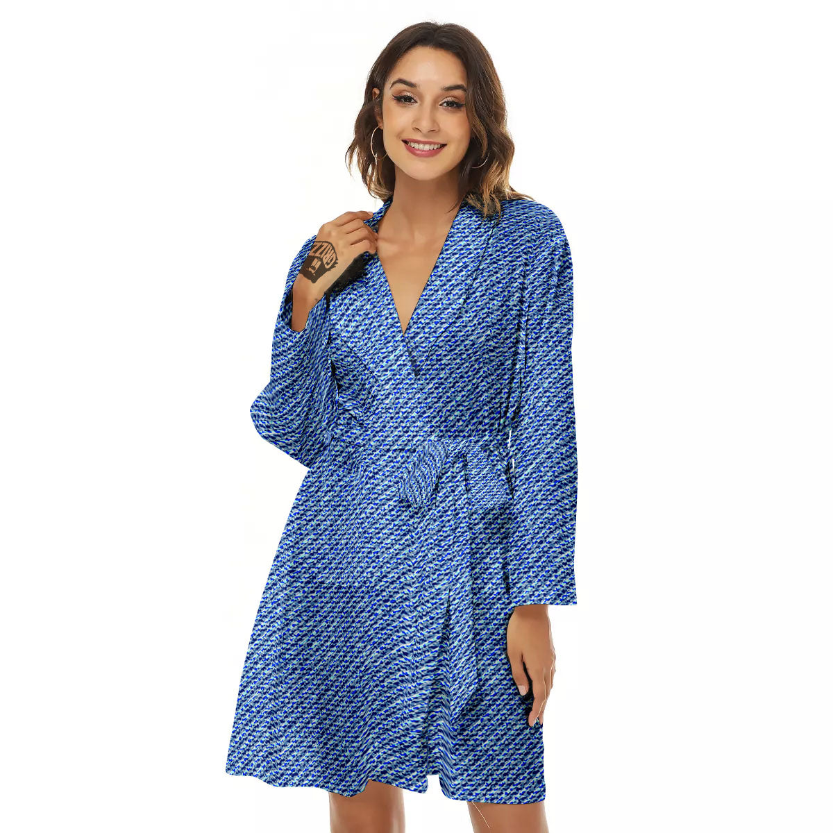 Jeans Blue Denim Print Pattern Women's Robe-grizzshop