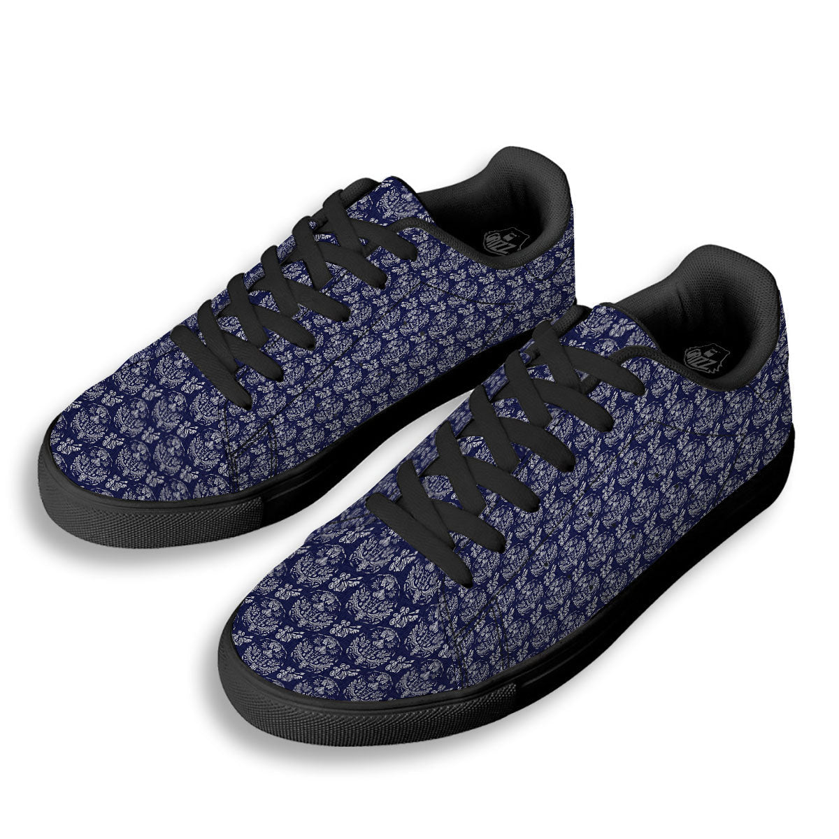 Jeans Bohemian Denim Print Pattern Black Low Top Sneakers-grizzshop