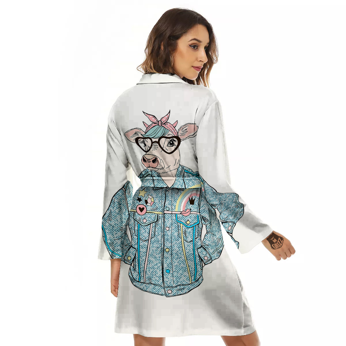 Jeans Cow Denim Print Women's Robe-grizzshop