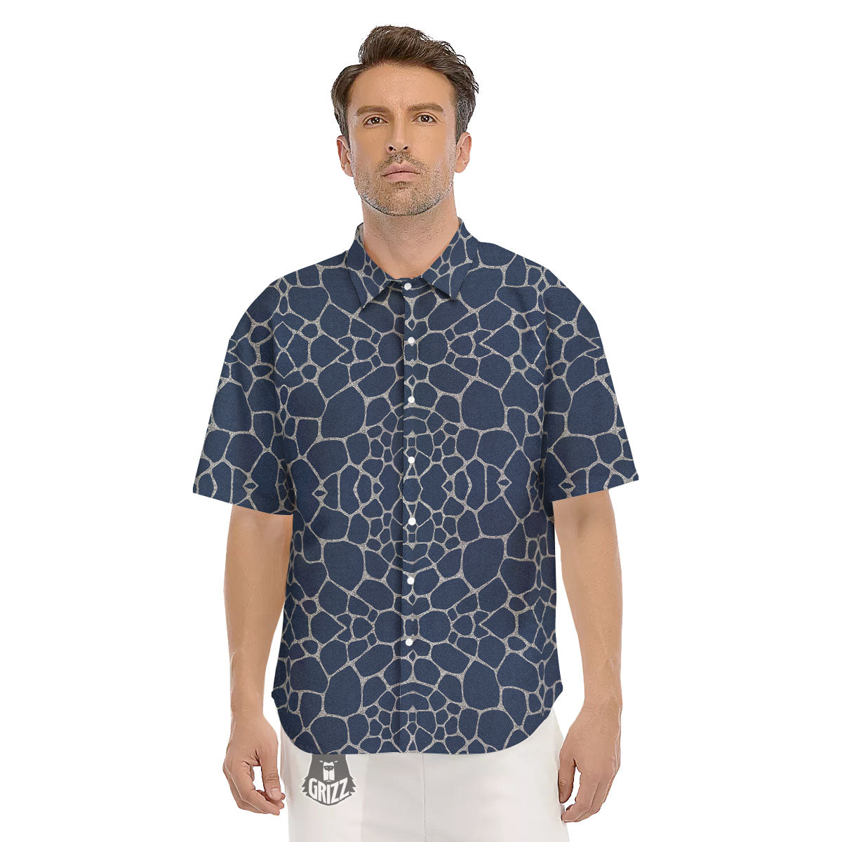 Jeans Giraffe Denim Print Pattern Men's Short Sleeve Shirts-grizzshop
