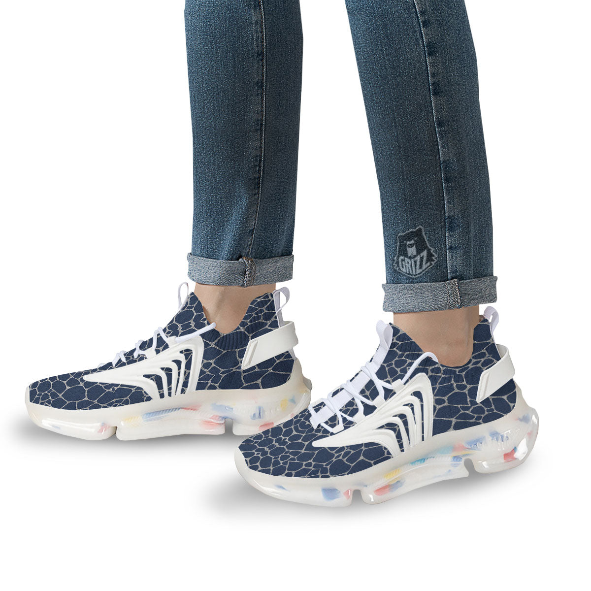 Jeans Giraffe Denim Print Pattern White Gym Shoes-grizzshop