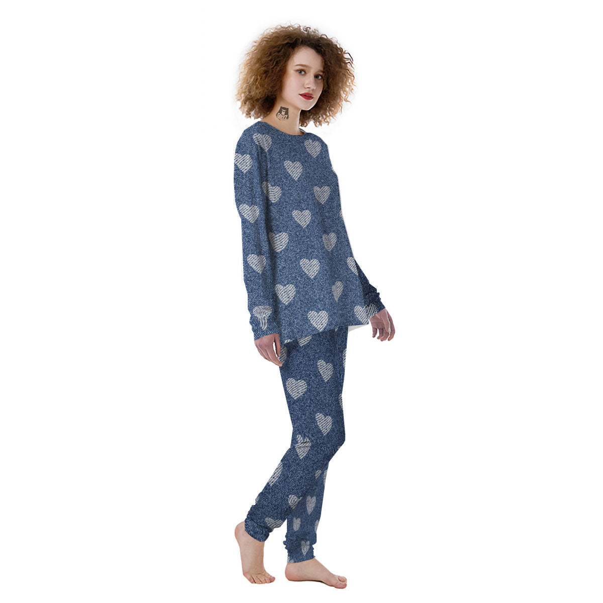 Jeans Heart Denim Print Pattern Women's Pajamas-grizzshop