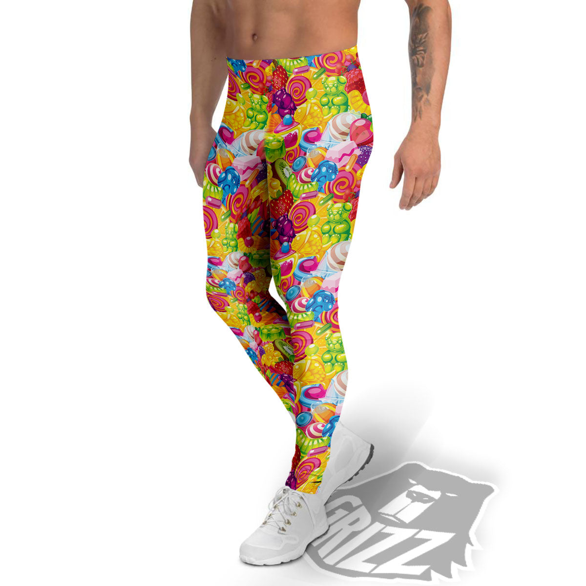 Jelly And Candy Print Pattern Men's Leggings-grizzshop