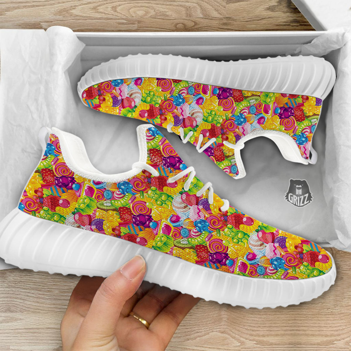 Jelly And Candy Print Pattern White Walking Shoes-grizzshop