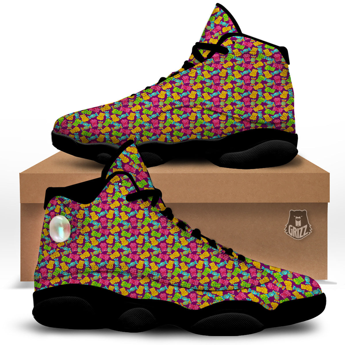 Jelly And Colorful Candy Print Black Basketball Shoes-grizzshop