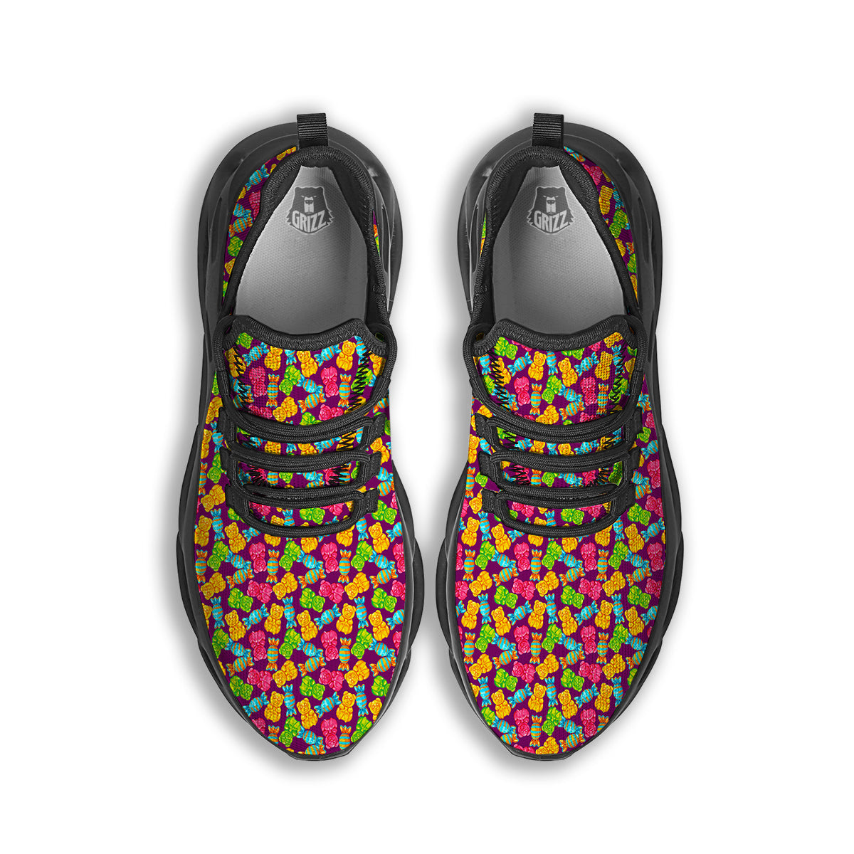 Jelly And Colorful Candy Print Black Running Shoes-grizzshop