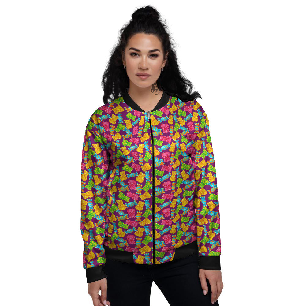 Jelly And Colorful Candy Print Women's Bomber Jacket-grizzshop