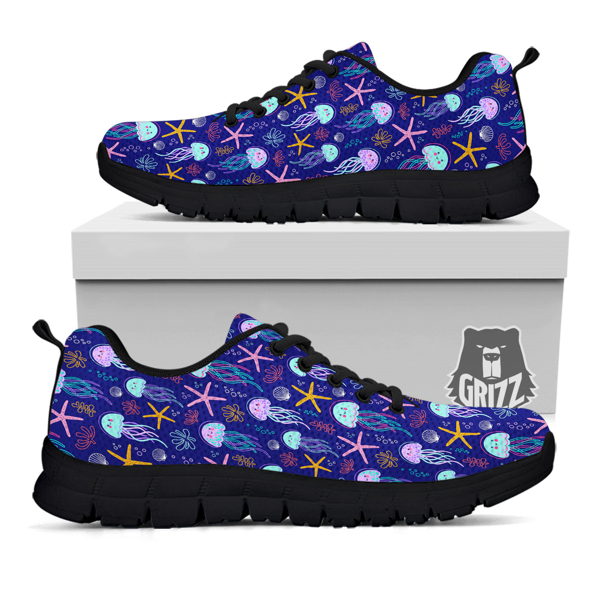 Jellyfish Cute Print Pattern Black Sneaker-grizzshop