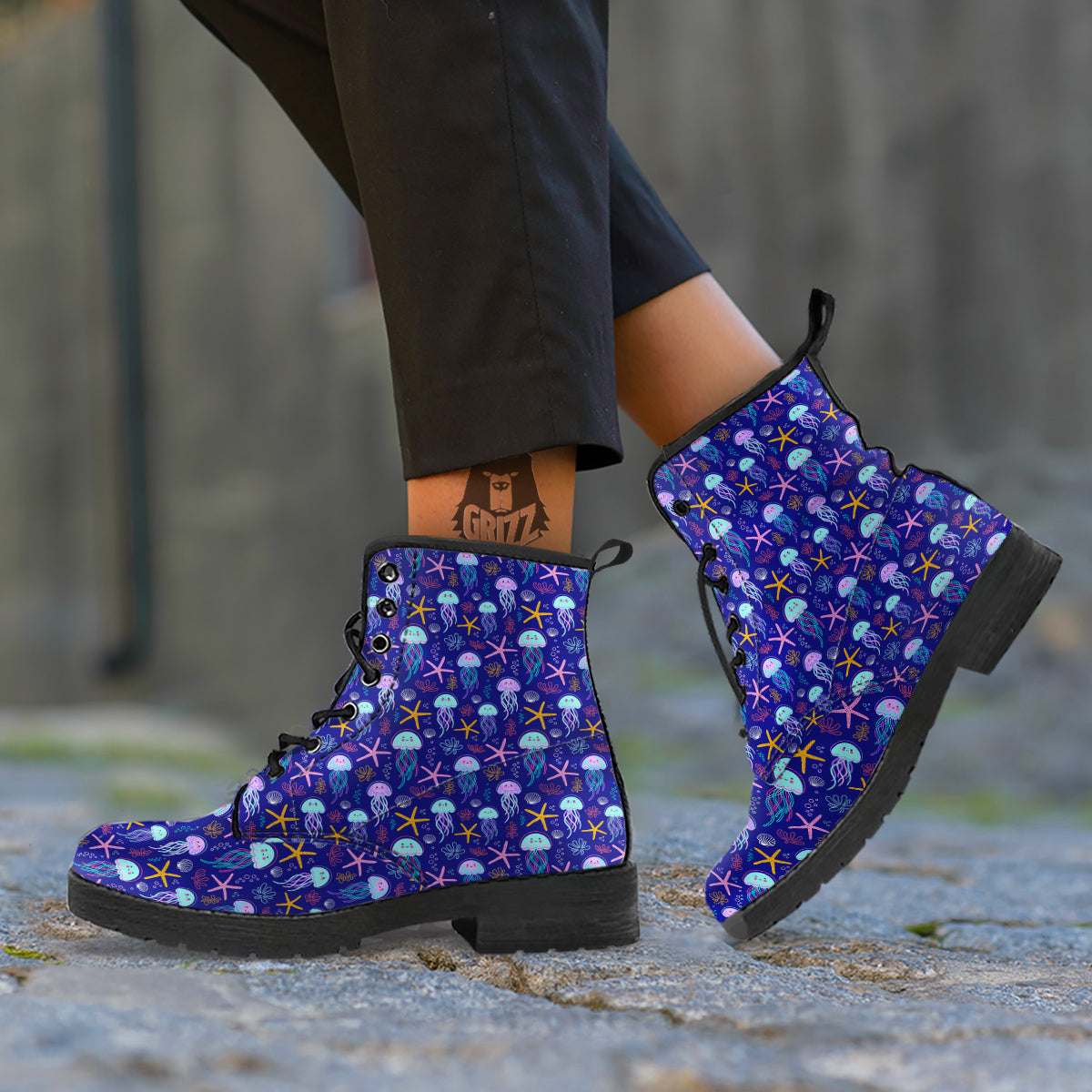 Jellyfish Cute Print Pattern Leather Boots-grizzshop