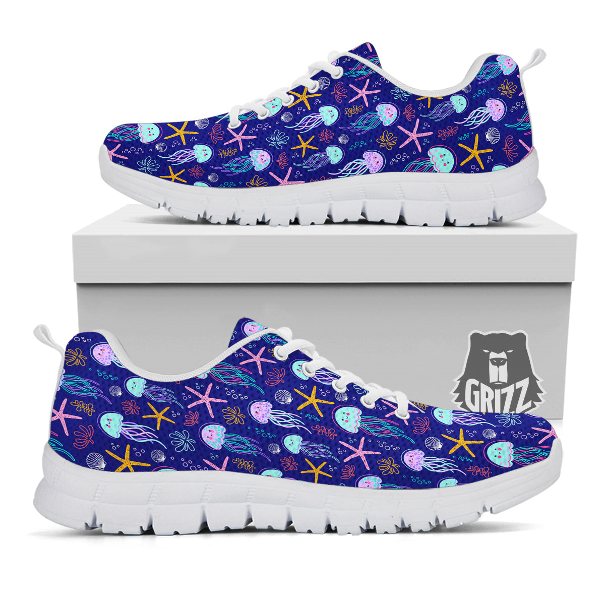 Jellyfish Cute Print Pattern White Sneaker-grizzshop