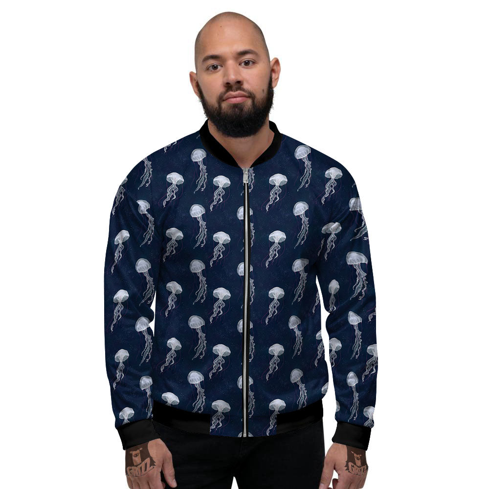 Jellyfish Fish Print Pattern Men's Bomber Jacket-grizzshop