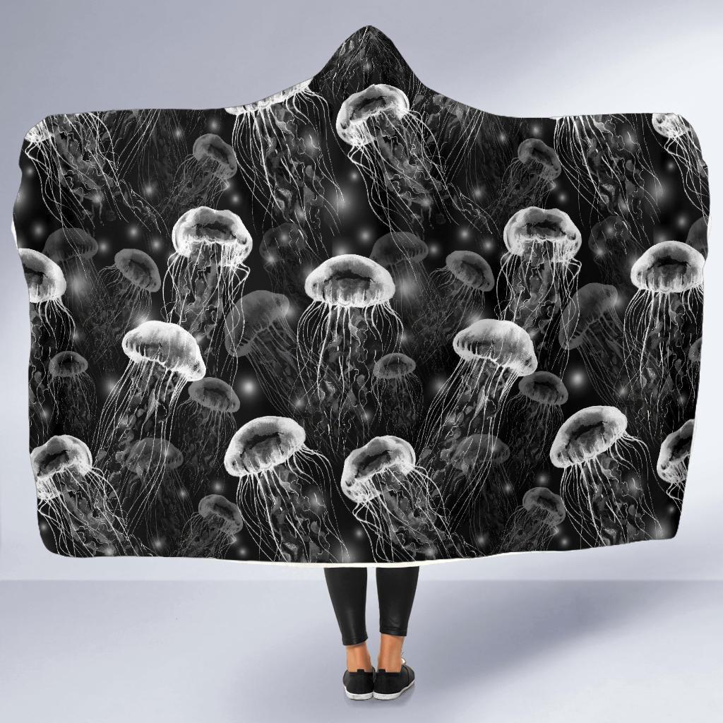 Jellyfish Pattern Print Hooded Blanket-grizzshop