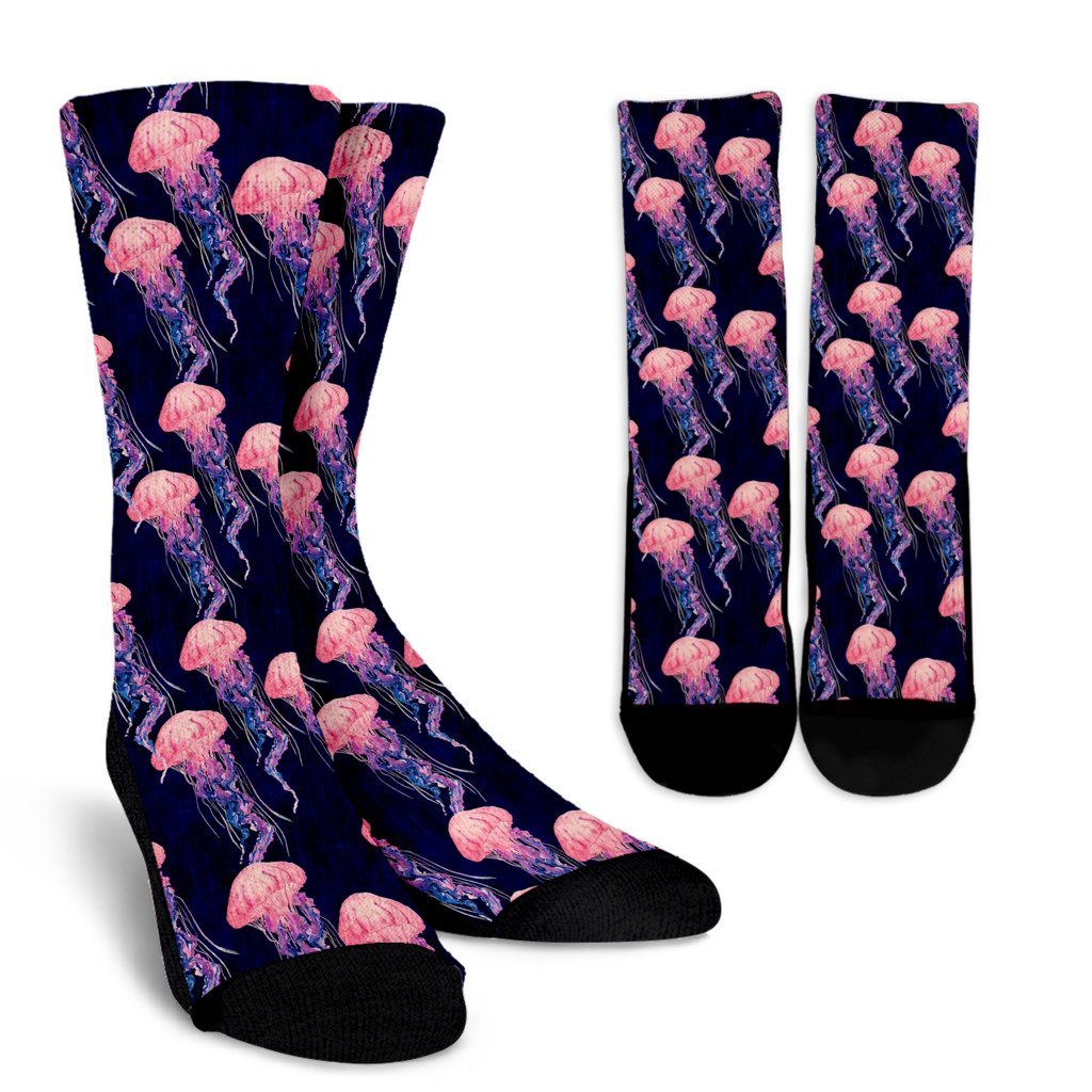 Jellyfish Print Pattern Unisex Crew Socks-grizzshop