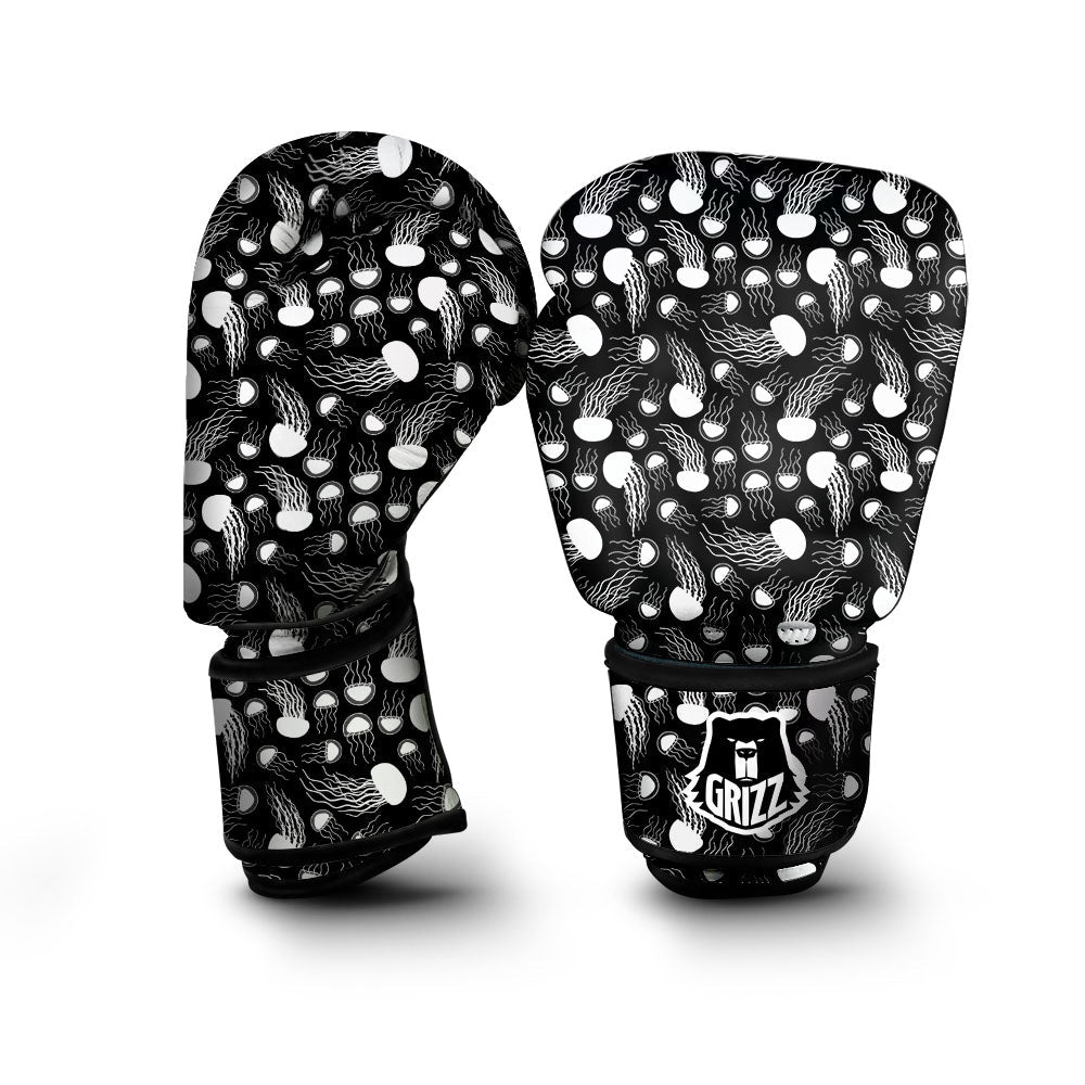 Jellyfish White And Black Print Pattern Boxing Gloves-grizzshop
