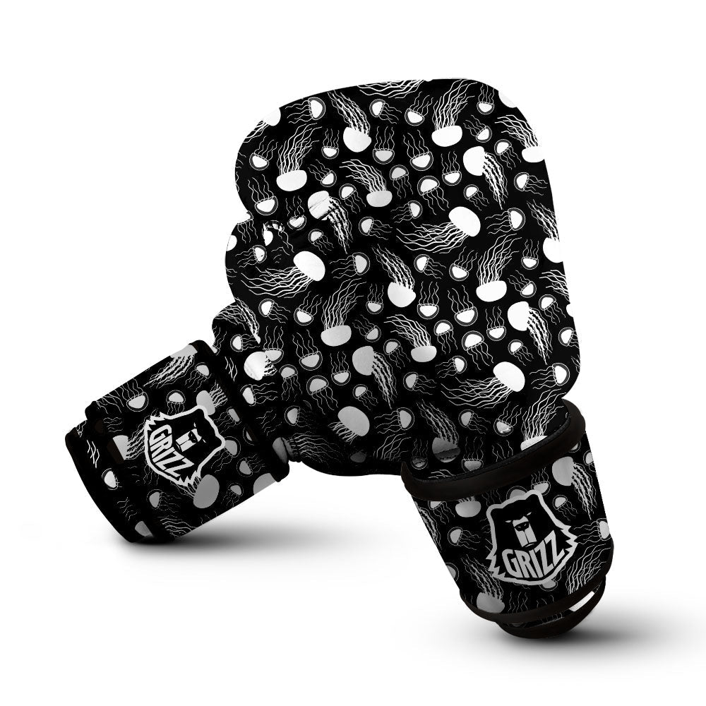 Jellyfish White And Black Print Pattern Boxing Gloves-grizzshop