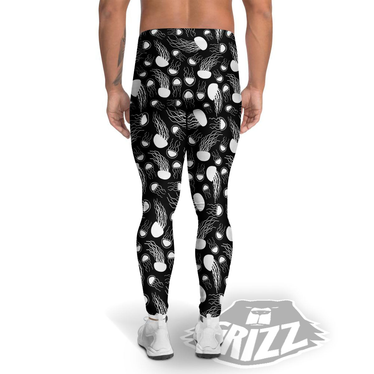 Jellyfish White And Black Print Pattern Men's Leggings-grizzshop