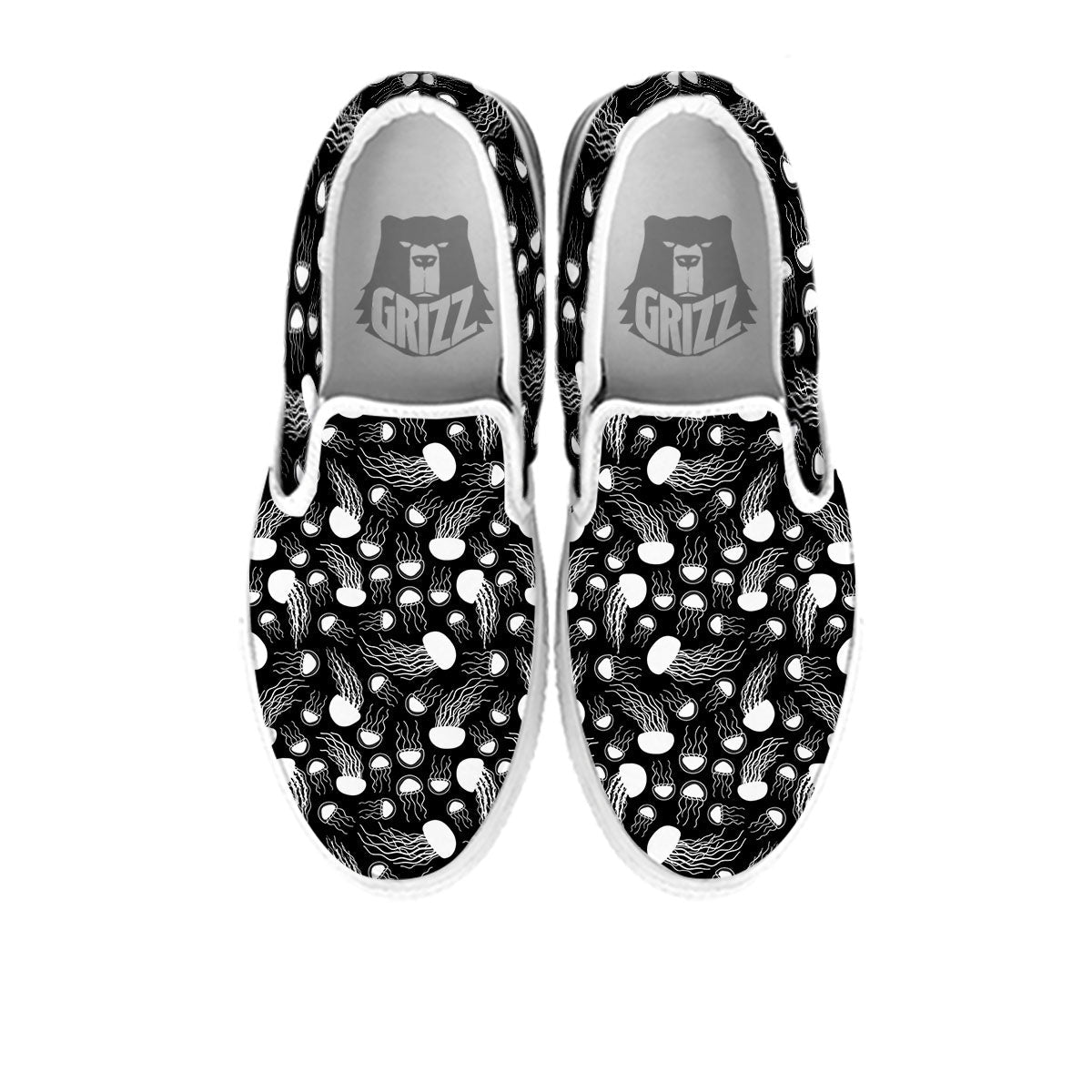 Jellyfish White And Black Print Pattern White Slip On Shoes-grizzshop