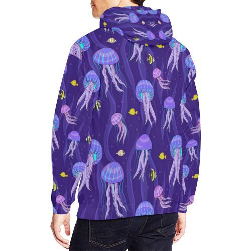 Jellyfish Cartoon Print Pattern Men Pullover Hoodie-grizzshop