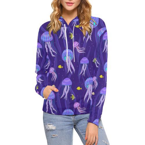 Jellyfish Cartoon Print Pattern Women Pullover Hoodie-grizzshop