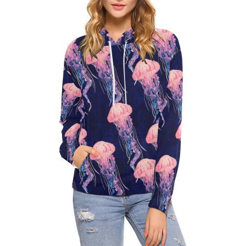 Jellyfish Print Pattern Women Pullover Hoodie-grizzshop