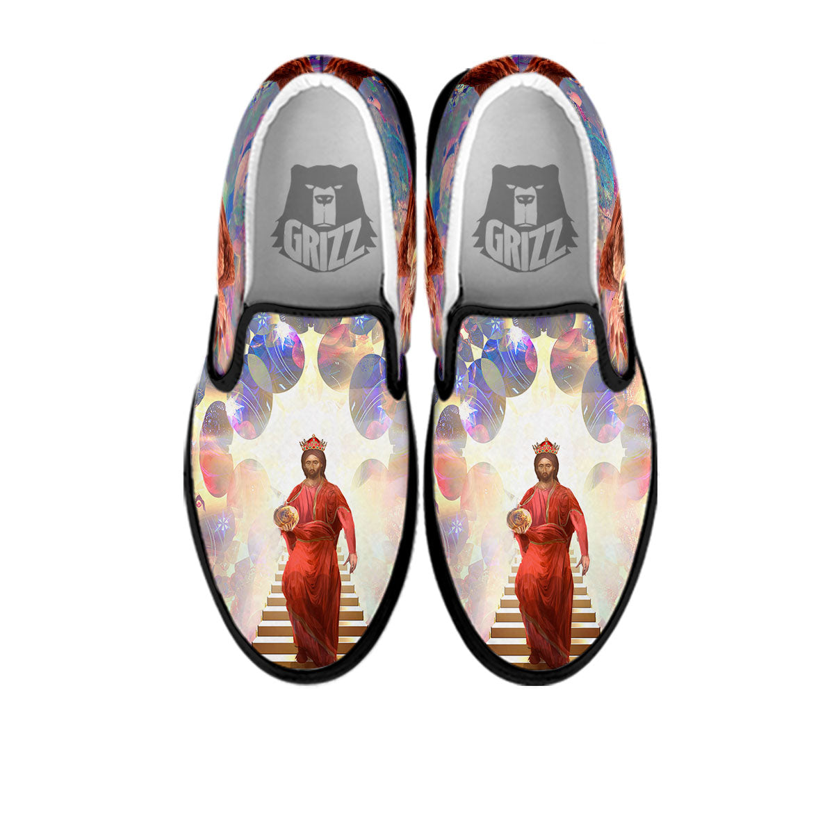 Jesus Christ From Heaven Print Black Slip On Shoes-grizzshop