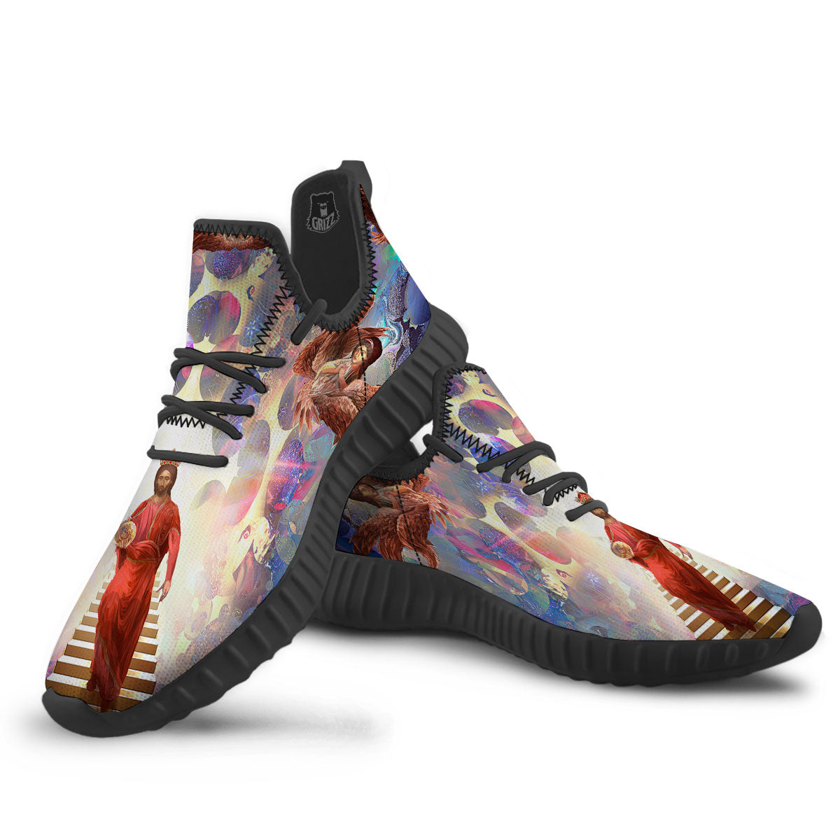 Jesus Christ From Heaven Print Black Walking Shoes-grizzshop