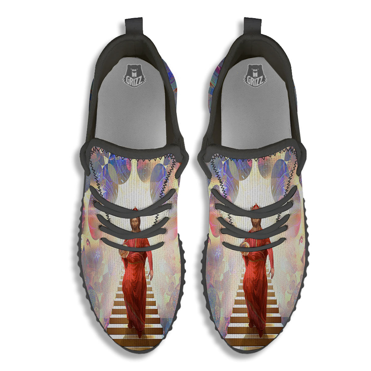 Jesus Christ From Heaven Print Black Walking Shoes-grizzshop