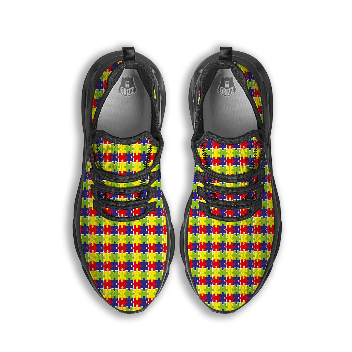 Jigsaw Autism Awareness Print Black Running Shoes-grizzshop