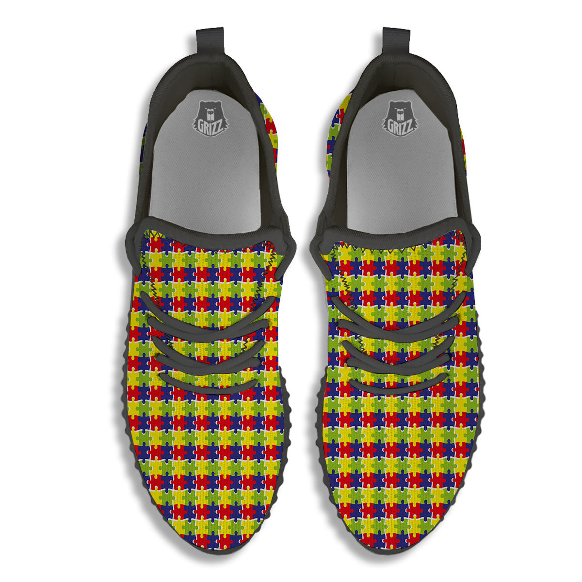 Jigsaw Autism Awareness Print Black Walking Shoes-grizzshop