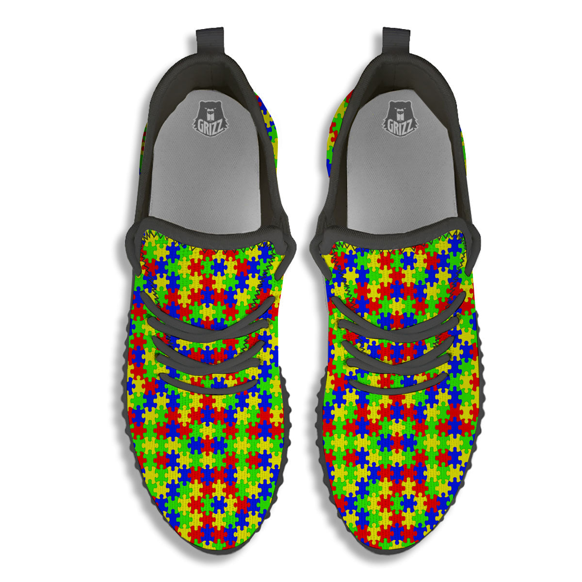 Jigsaw Autism Awareness Print Pattern Black Walking Shoes-grizzshop