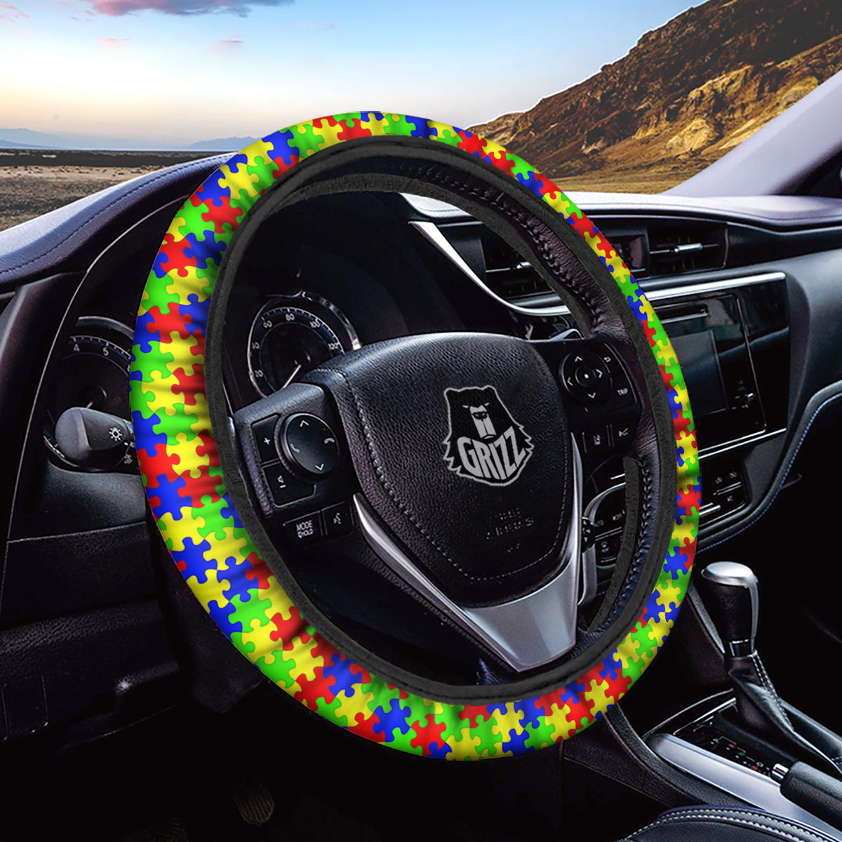 Jigsaw Autism Awareness Print Pattern Car Steering Wheel Cover-grizzshop