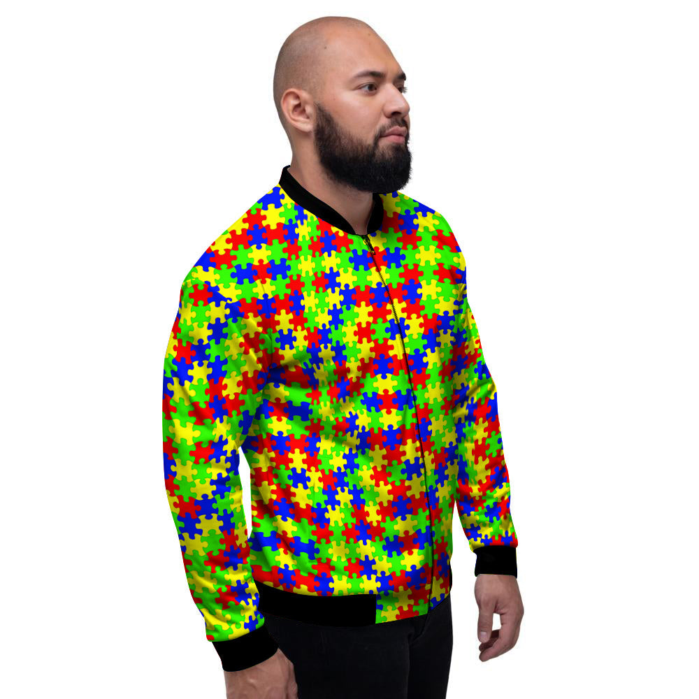 Jigsaw Autism Awareness Print Pattern Men's Bomber Jacket-grizzshop