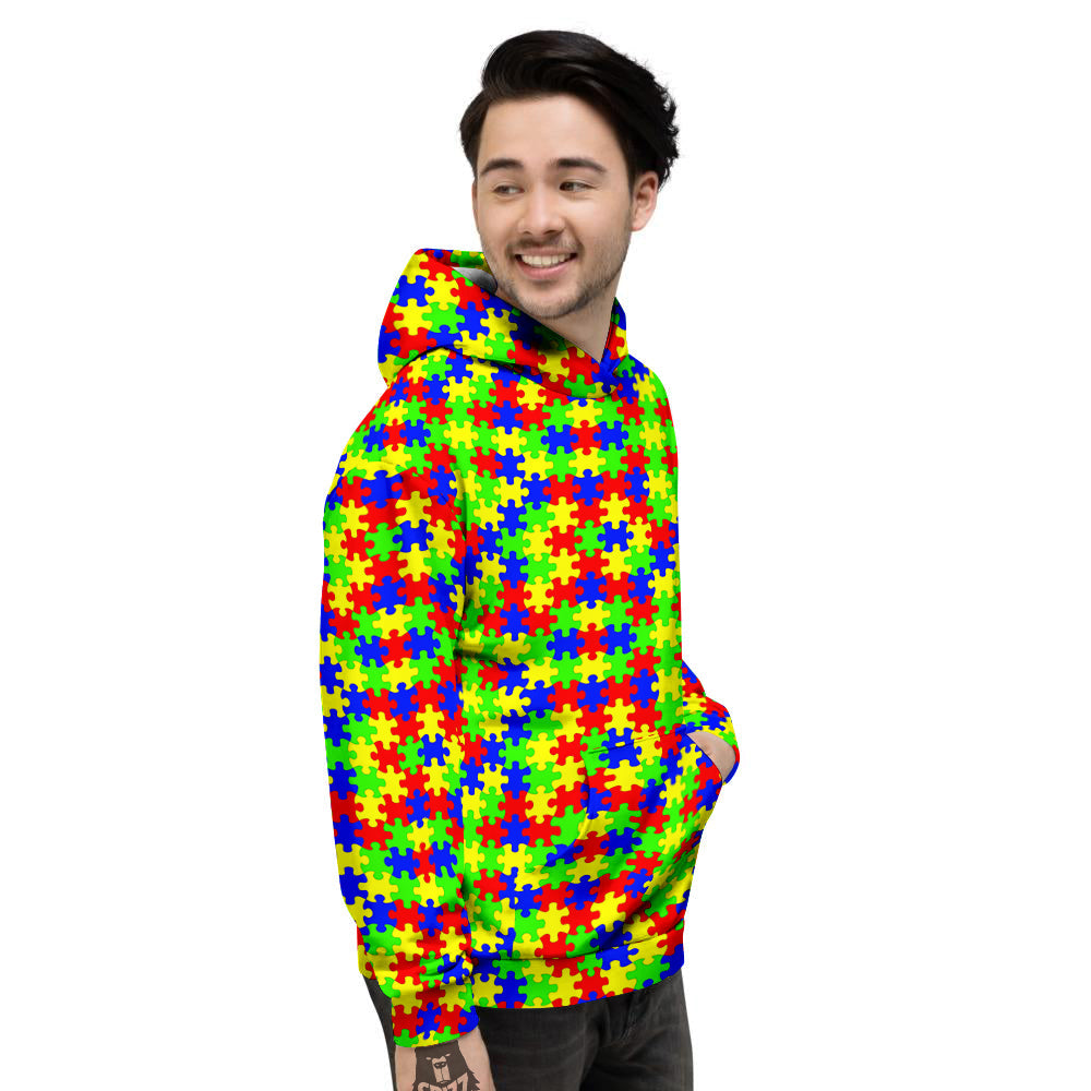 Jigsaw Autism Awareness Print Pattern Men's Hoodie-grizzshop