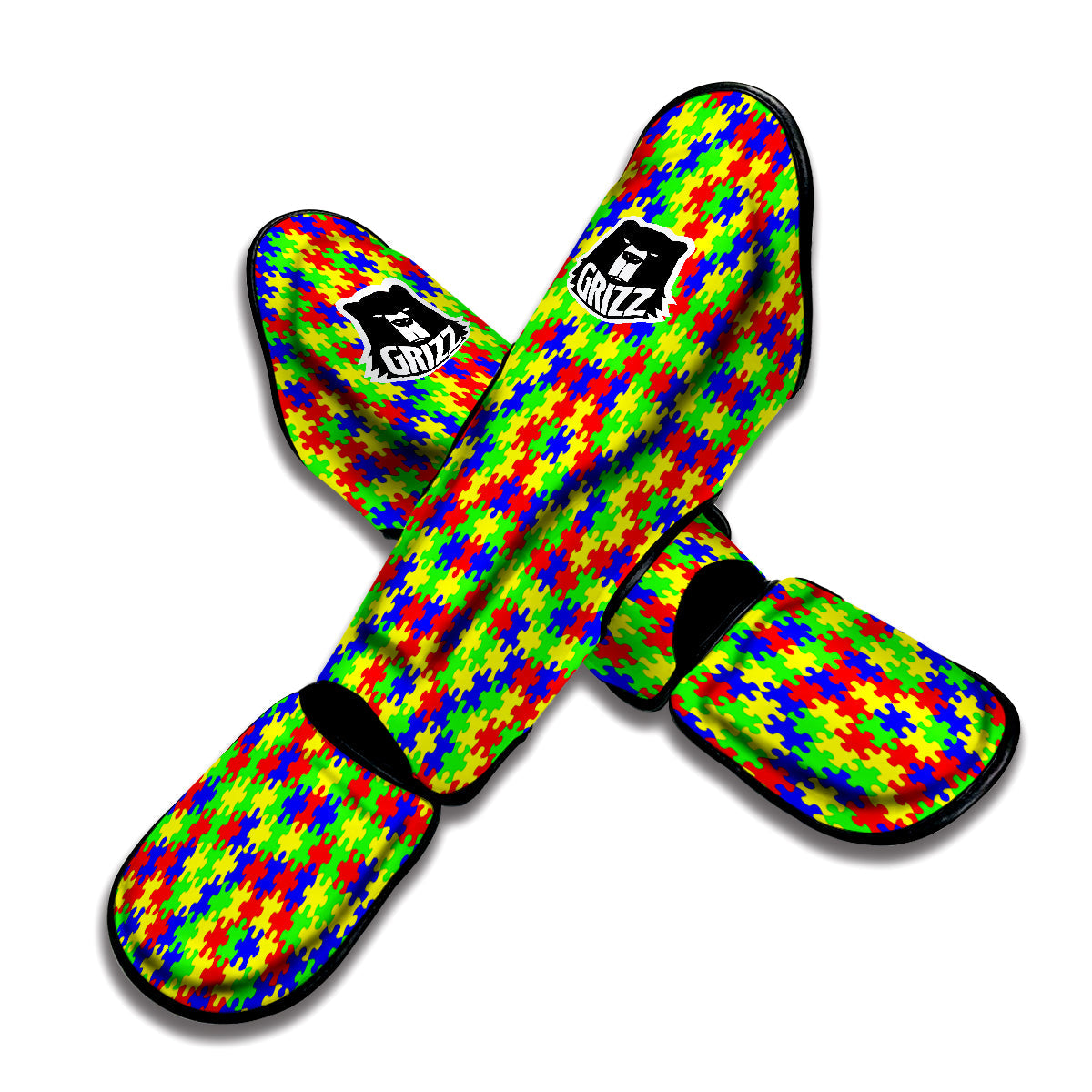 Jigsaw Autism Awareness Print Pattern Muay Thai Shin Guards-grizzshop