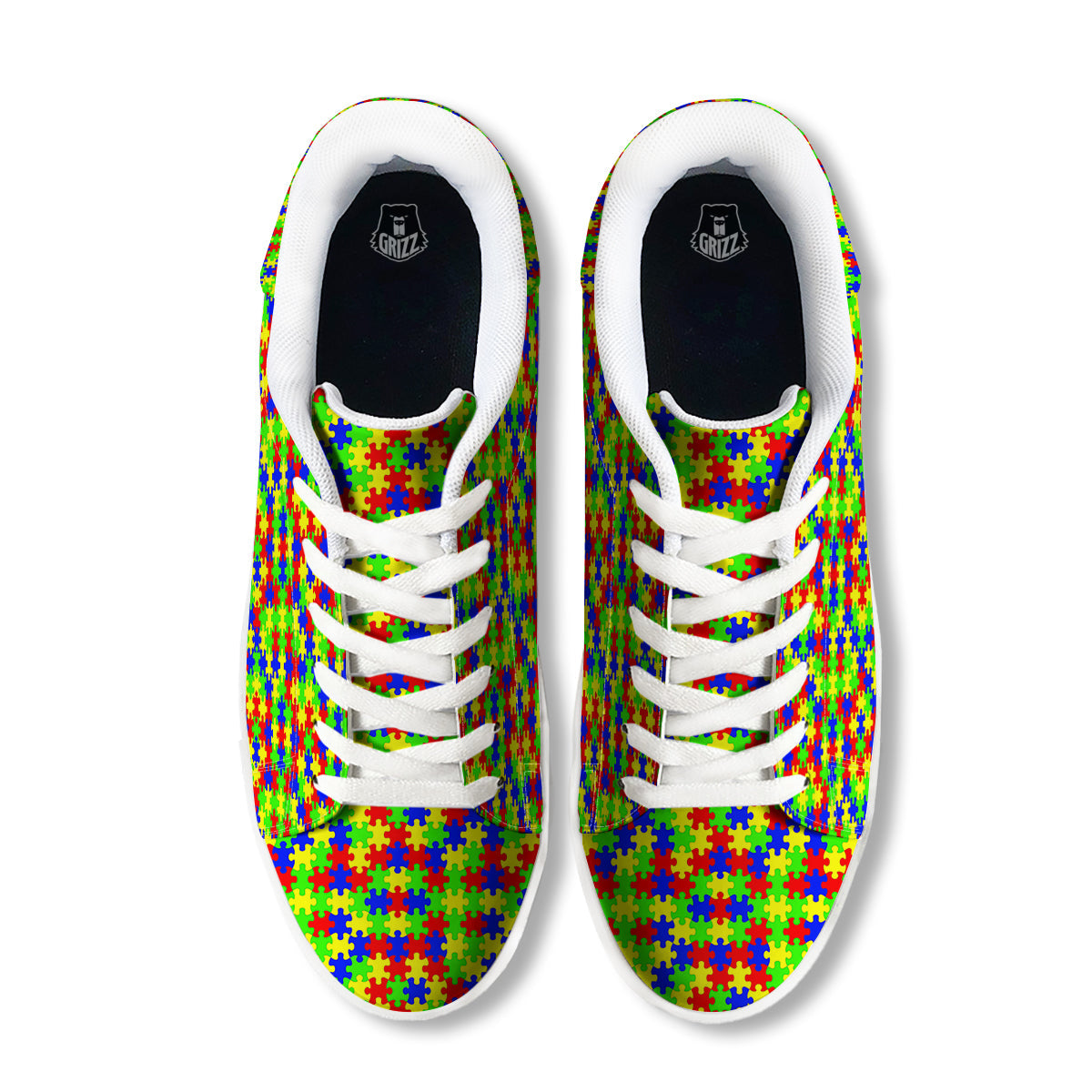 Jigsaw Autism Awareness Print Pattern White Low Top Sneakers-grizzshop