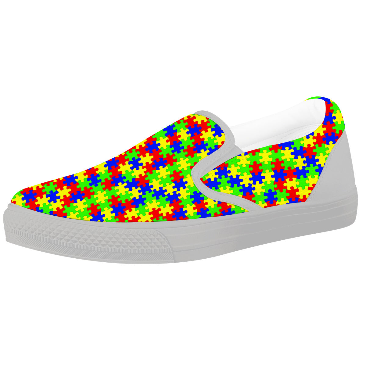 Jigsaw Autism Awareness Print Pattern White Slip On Shoes-grizzshop