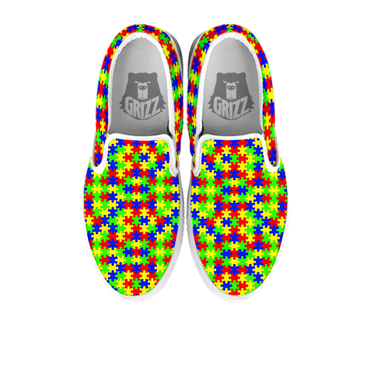 Jigsaw Autism Awareness Print Pattern White Slip On Shoes-grizzshop