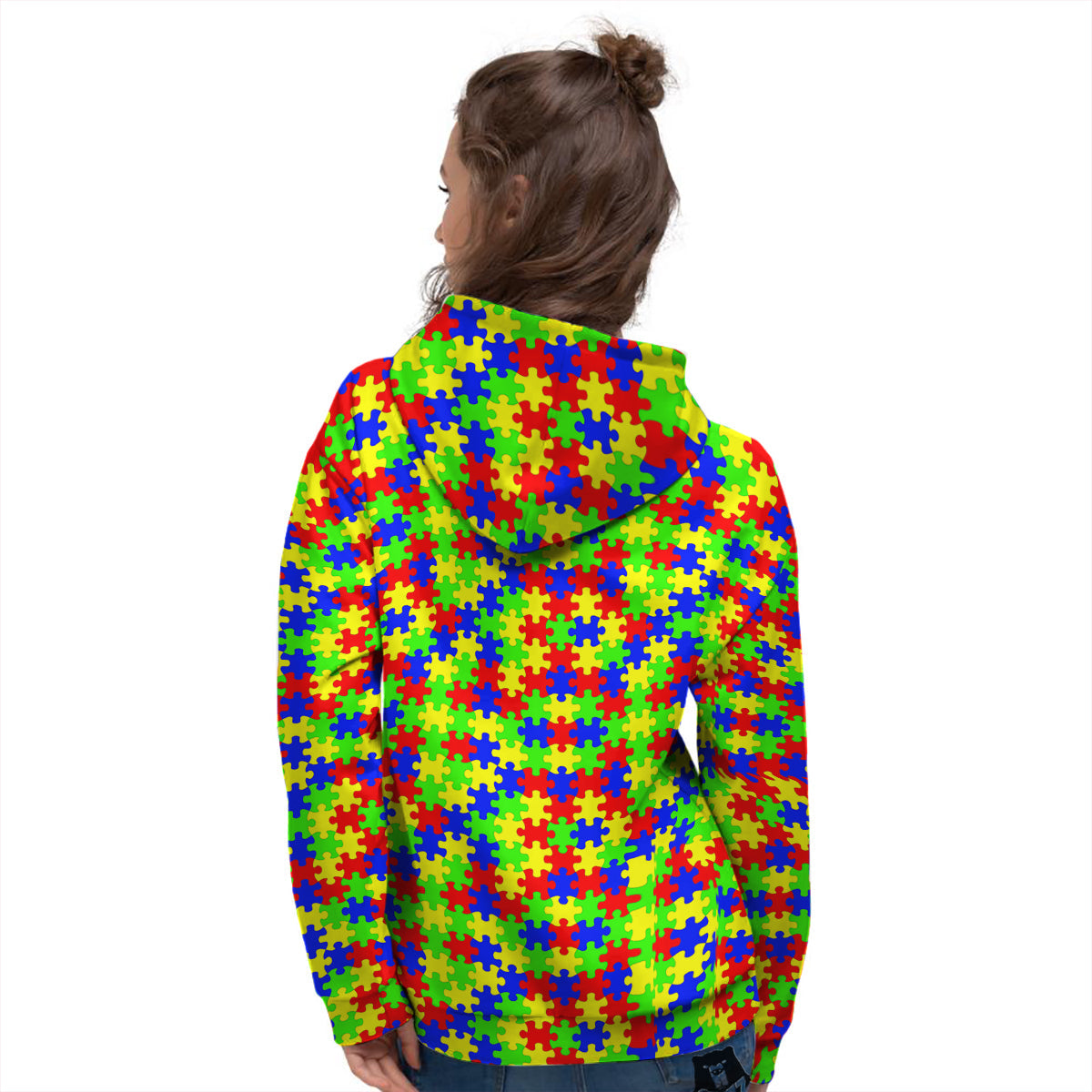 Jigsaw Autism Awareness Print Pattern Women's Hoodie-grizzshop
