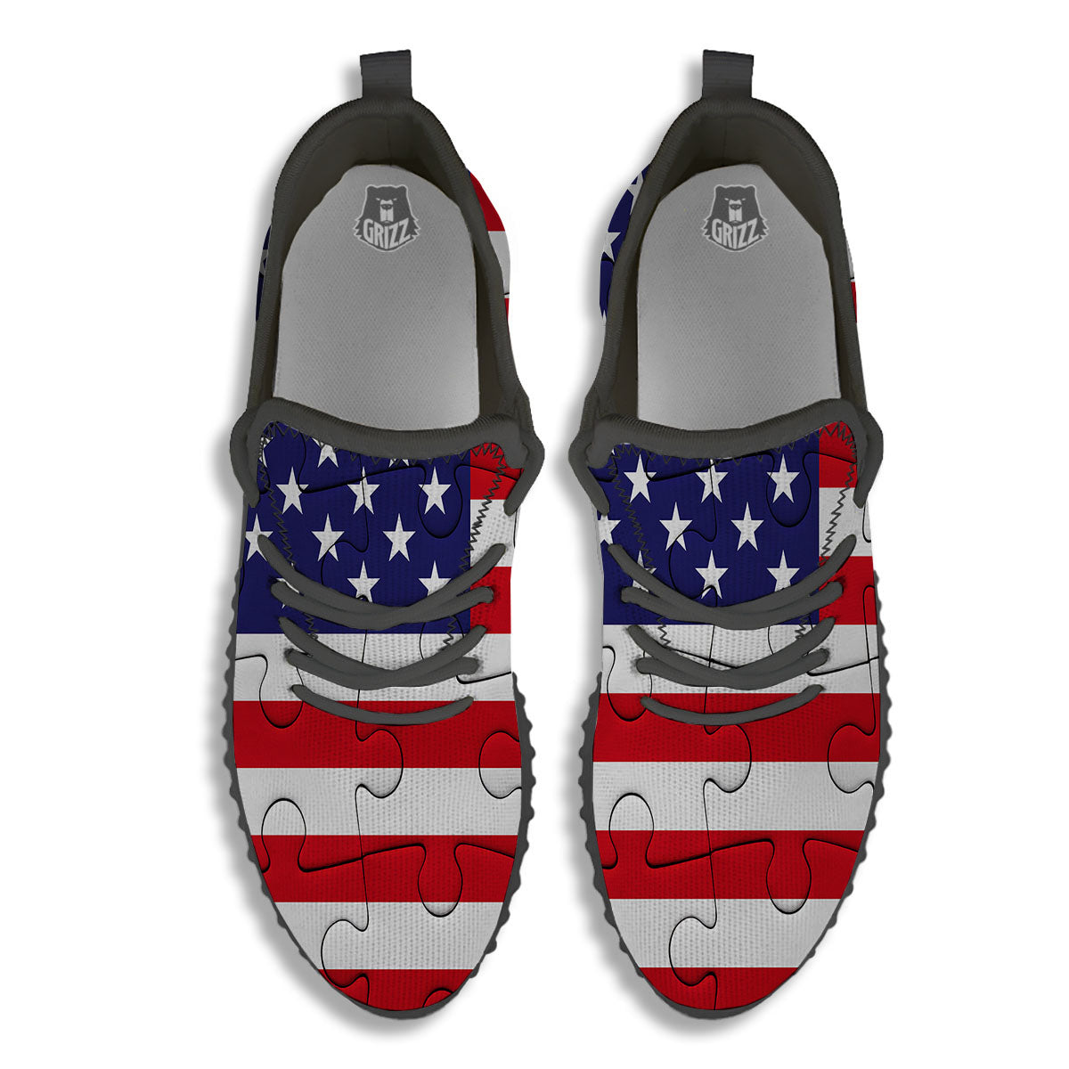 Jigsaw Puzzle American Flag Print Black Walking Shoes-grizzshop