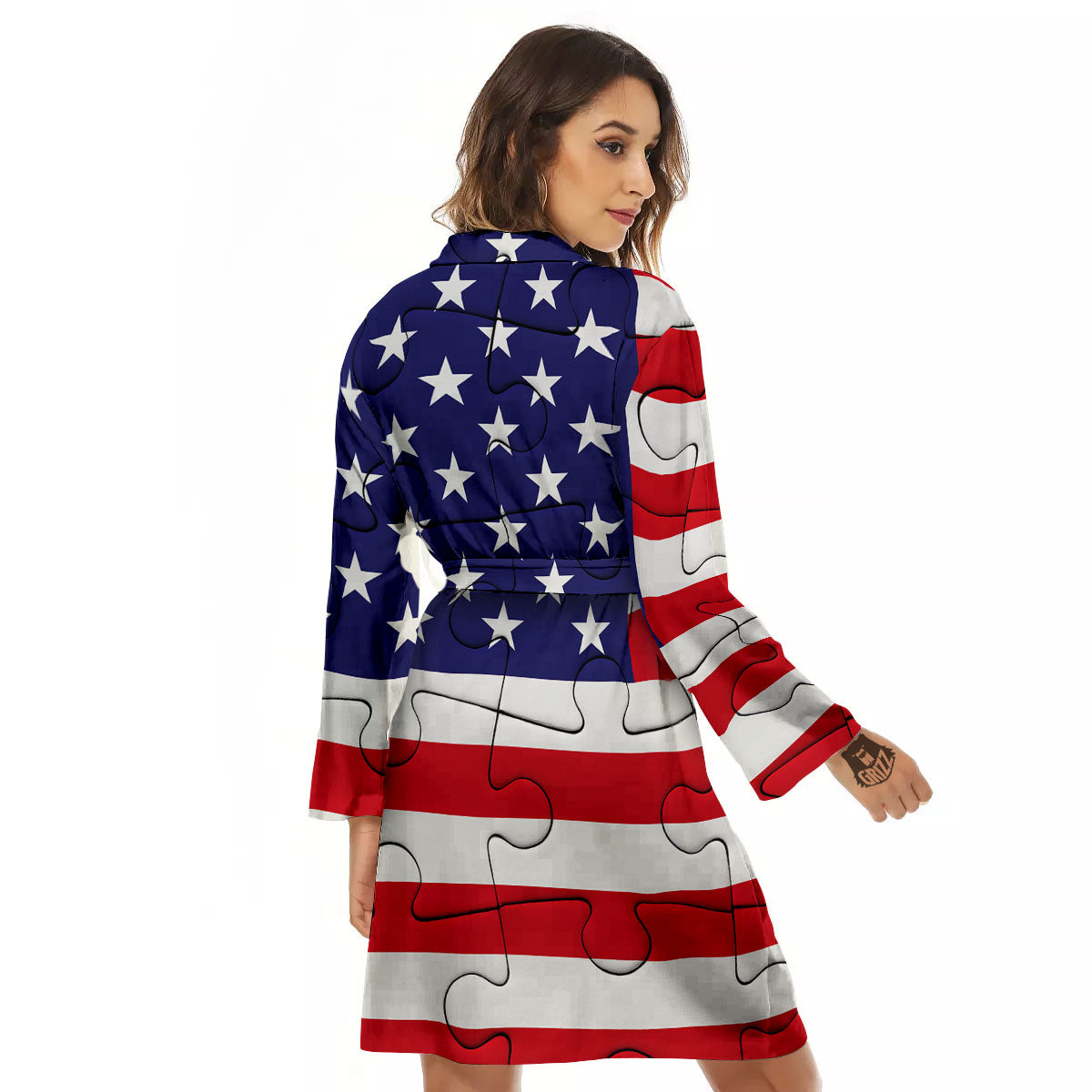 Jigsaw Puzzle American Flag Print Women's Robe-grizzshop