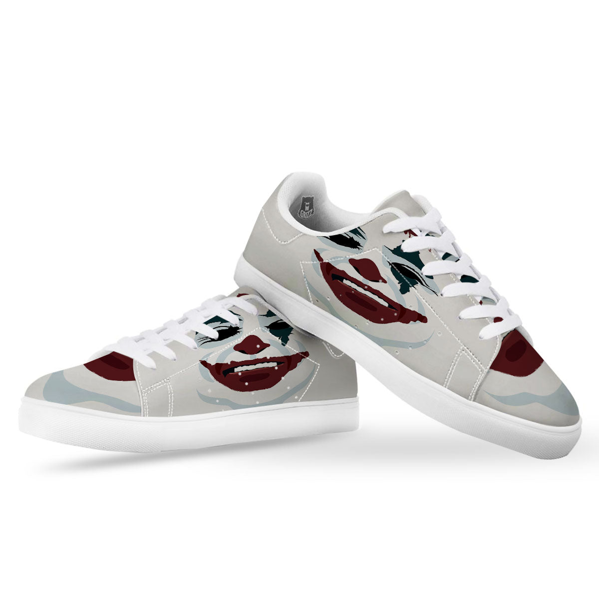 Joker Face Print White Low Top Sneakers-grizzshop