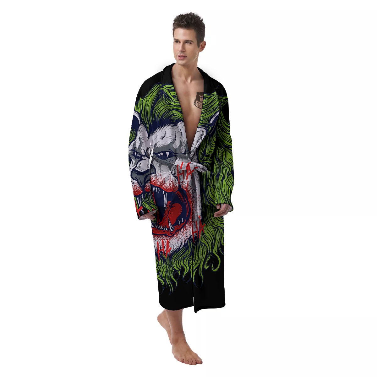 Joker Lion Print Men's Robe-grizzshop