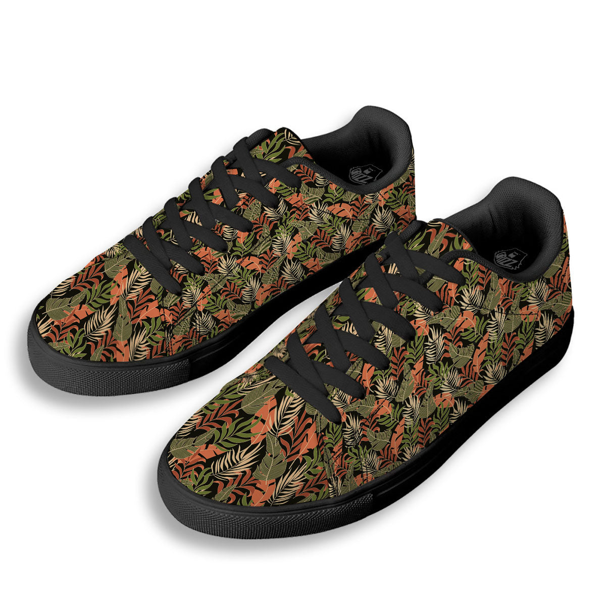 Jungle Hawaii Plants Tropical Print Pattern Black Low Top Sneakers-grizzshop
