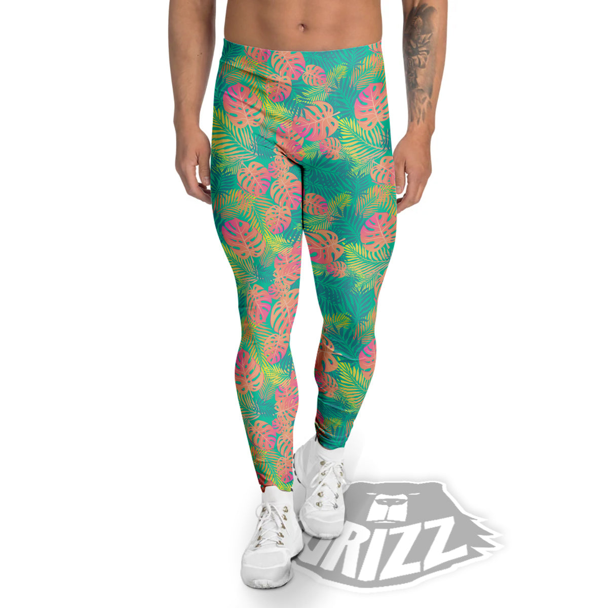 Jungle Hawaiian Colorful Tropical Print Men's Leggings-grizzshop