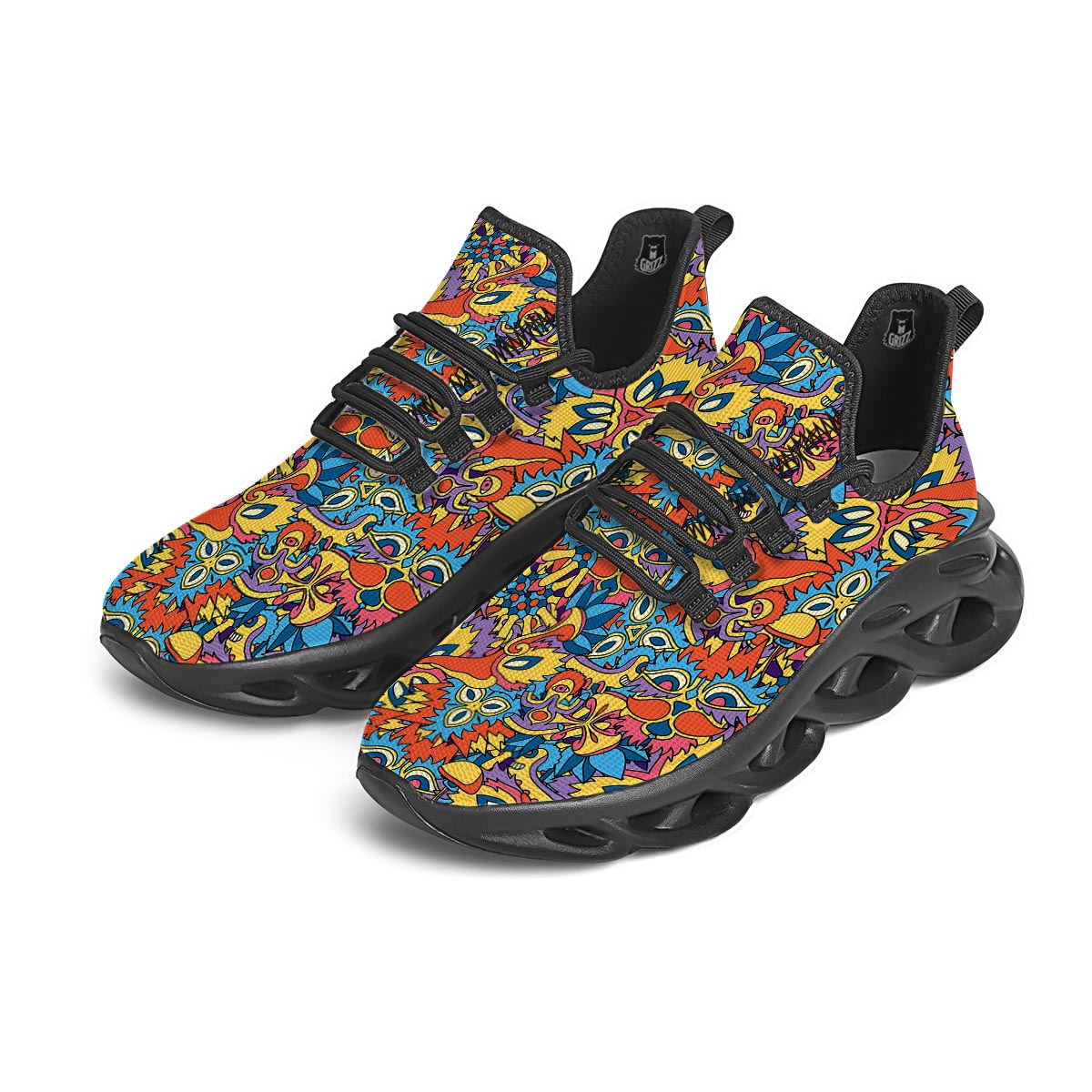Jungle Hippie Psychedelic Trippy Black Running Shoes-grizzshop
