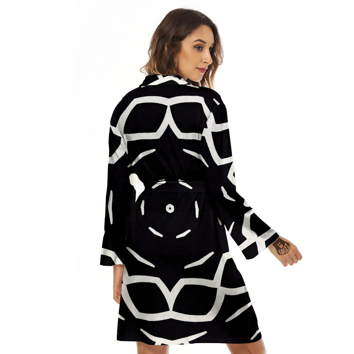 Kaleidoscope Black Print Women's Robe-grizzshop