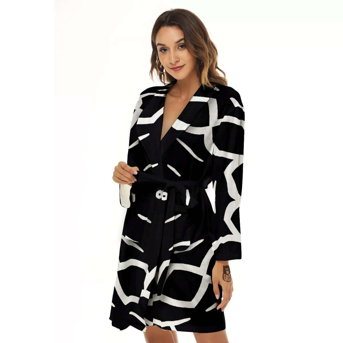 Kaleidoscope Black Print Women's Robe-grizzshop