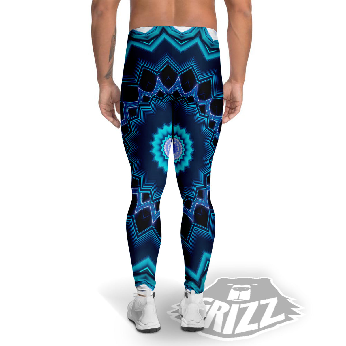 Kaleidoscope Blue Crystal Print Men's Leggings-grizzshop