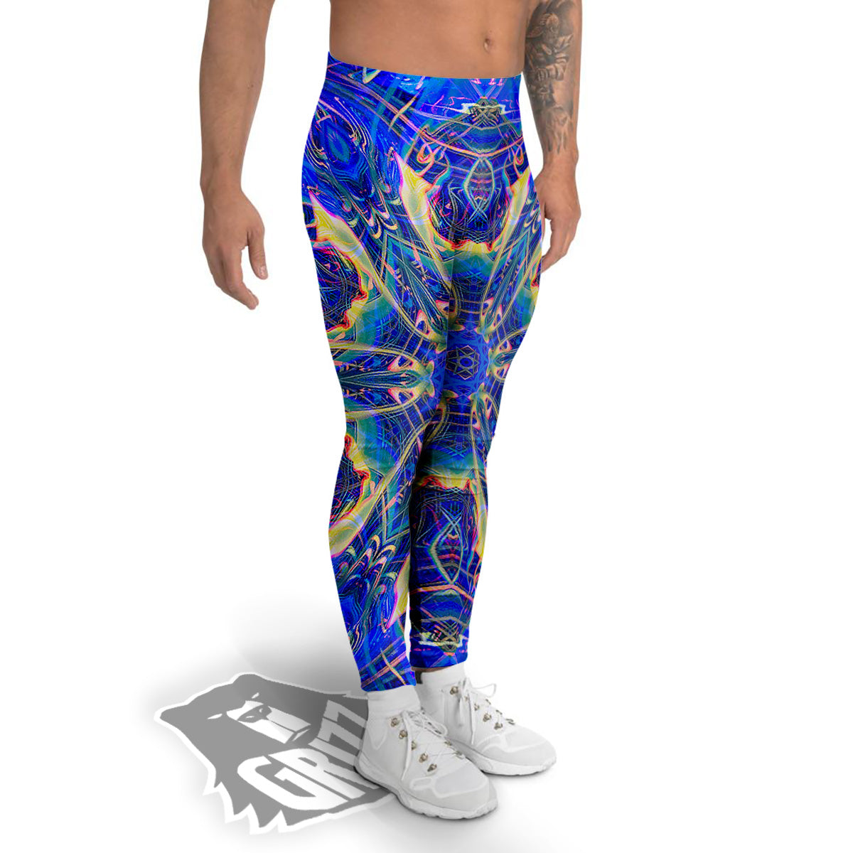 Kaleidoscope Blue Print Men's Leggings-grizzshop